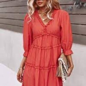 Supreme Fashion orange ruffle accent empire waist dress size S.